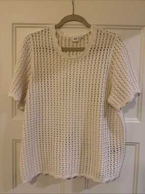 GAP Cream Open-Knit Short Sleeve Top
